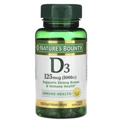 Nature's Bounty, D3, Maximum Strength, 5000 IU, 150 Softgels