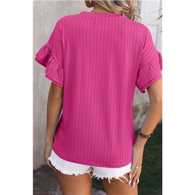 Bright Pink Ruffle Sleeve Textured Top