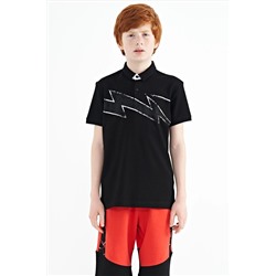 TOMMYLIFE Черная футболка стандартного кроя с принтом и воротником-поло для мальчиков — 11154