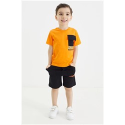 Damla Bebe Оранжевый костюм из футболки и шорт с нагрудным карманом для мальчика 18567