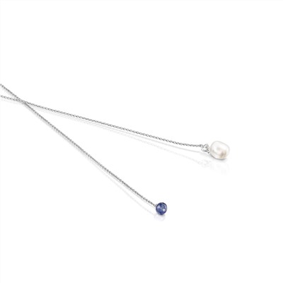 Collar Teddy Bear - plata 925/1000 (22 kt) - perla cultivada de agua dulce - tanzanita