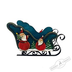 Сани декоративные с рождественским рисунком синие (дерево/металл)