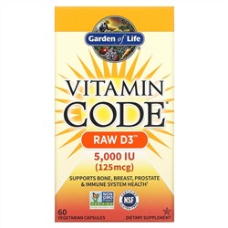 Garden of Life, Vitamin Code, Raw D3, 5000 МЕ, 60 вегетарианских капсул