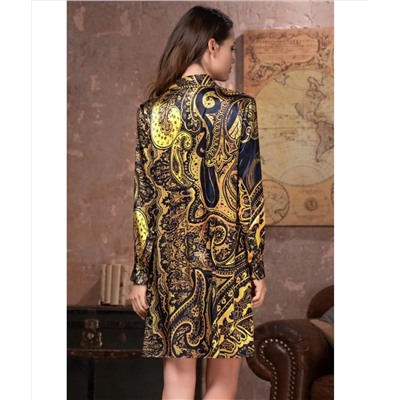 Женский шелковый халат-рубашка 3497 "Armani Gold" темно-синий, Mia-Amore (Италия)