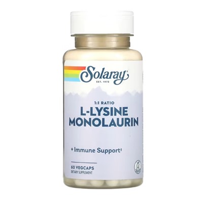 Solaray, L-лизинмонолаурин, соотношение 1:1, 60 растительных капсул