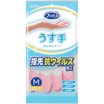 Перчатки ST FAMILY виниловые (тонкие, антибактериальное покрытие на пальцах), М (бело-роз) 1 пара