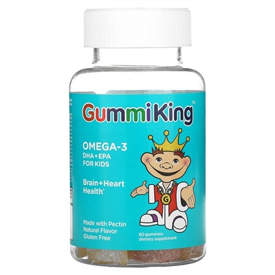 GummiKing, Омега-3 ДГК + ЭПК для детей, клубника, апельсин и лимон, 60 жевательных конфет