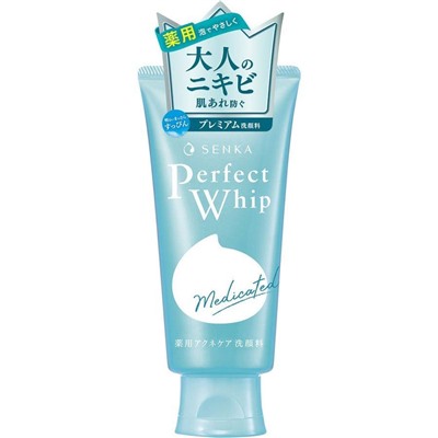 SHISEIDO Пенка для умывания Senka Perfect Whip Medicated Идеальное очищение с протеинами шелка лечебная против акне, туба 120 гр.