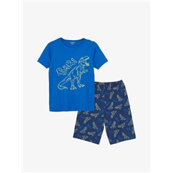 LC Waikiki Пижамный комплект с короткими рукавами и шортами для мальчика с круглым вырезом и принтом