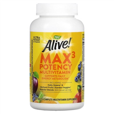 Натурес Вэй, Alive! Max3 Potency, мультивитамины, 180 таблеток