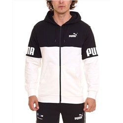 Мужская толстовка Pumа Power Full-Zip из хлопка, экологически чистый свитер с капюшоном 849842 02 белый/черный