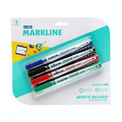 Набор маркеров для доски пулевидный, 2,5-3,7 мм, стираемые, упаковка блистер, европодвес, ассорти 4 вида BOARD Linc W100/4color