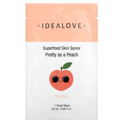 Idealove, Superfood Skin Savior, Pretty as a Peach, 1 Beauty Sheet Mask, 0.68 fl oz (20 ml)