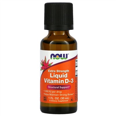 NOW Foods, жидкий витамин D-3 с повышенной силой действия, 1000 МЕ, 30 мл (1 жидк. унция)