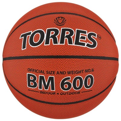 Мяч баскетбольный TORRES BM600, B10026, PU, клееный, 8 панелей, р. 6