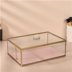 Органайзер для хранения «Кристалл», стеклянный, с крышкой, 1 секция, 25 × 18,3 × 11 см, цвет прозрачный/медный/розовый