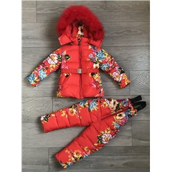 М.17-45 Комплект Moncler красный цветы - красный мех (86,92)