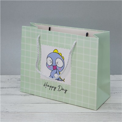 Пакет подарочный (S) "Happy day dino", green (25*20*9.5)