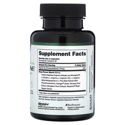 Snap Supplements, L-аргинин, без кофеина, 60 капсул