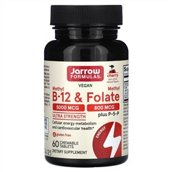 Jarrow Formulas, веганский метил B12 и метилфолат, максимальная сила действия, со вкусом вишни, 60 жевательных таблеток