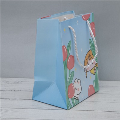 Пакет подарочный (XS) "Hare girl flower", blue (19.5*14.5*9.5)