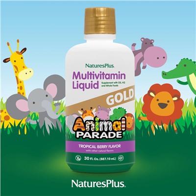 NaturesPlus, Source of Life, Animal Parade, Gold Liquid, мультивитамины для детей в жидкой форме, вкус тропических ягод, 887,10 мл (30 жидк. унций)