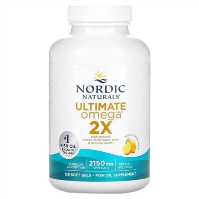 Nordic Naturals, Ultimate Omega 2X, высокоэффективные омега-3 кислоты, со вкусом лимона, 2150 мг, 120 капсул (1075 мг в 1 капсуле)
