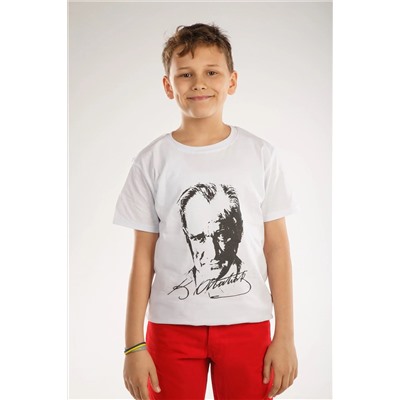 Ajn Kids Детская футболка с короткими рукавами и принтом Ататюрка с круглым вырезом для мальчиков