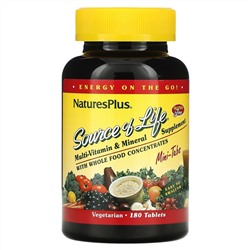 NaturesPlus, Source of Life, Multi-Vitamin & Mineral Supplement with Whole Food Concentrates, 180 Tablets