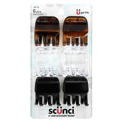 Scunci, Effortless Beauty, Jaw Clips, Assorted Colors, 6 Pieces