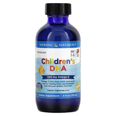 Нордик Натуралс, ДГК для детей от 1 до 6 лет, со вкусом клубники, 530 мг, 119 мл (4 жидк. унции)