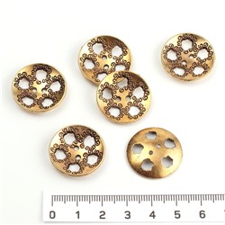 Пуговица 18 мм металлическая с цветочным отверстием золото 10 шт