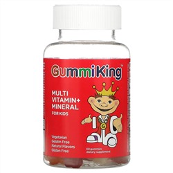 GummiKing, Мультивитамины и минералы для детей, виноград, лимон, апельсин, клубника и вишня, 60 жевательных таблеток