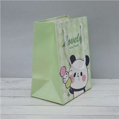 Пакет подарочный (XS) "Lovely cute panda", green (19.5*14.5*9.5)