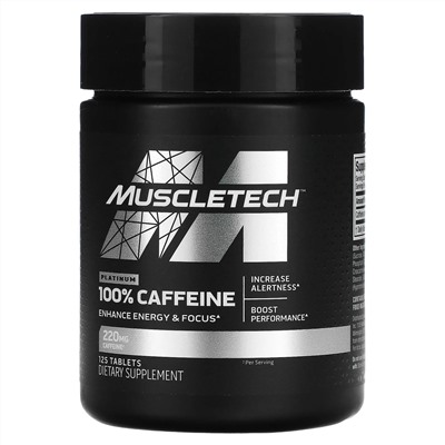 MuscleTech, Platinum 100%, кофеин, 220 мг, 125 таблеток