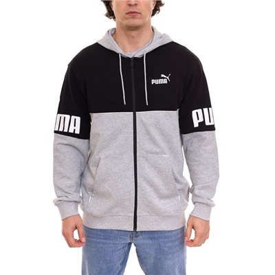 Мужская толстовка Pumа Power Full-Zip из хлопка, экологически чистый свитер с капюшоном 849842 04 серый/черный