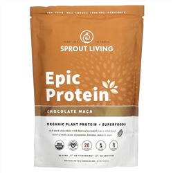 Sprout Living, Epic Protein, органический растительный протеин и суперпродукты, шоколад и мака, 455 г (1 фунт)