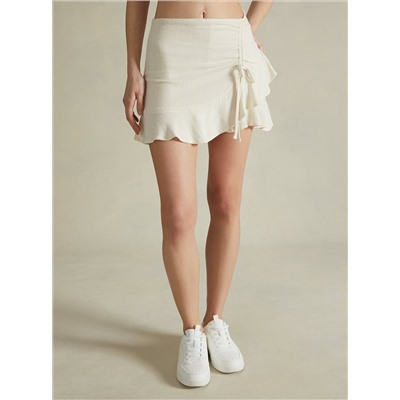 Mini skort con volant in misto lino