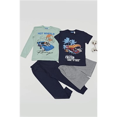 Детский комплект из 4 предметов: футболка, шорты и брюки с принтом Hot Wheels