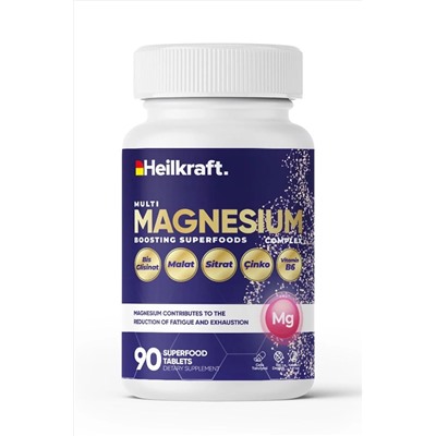 Heilkraft Magnesium Çinko B6 Vitamini içeren 90 Tablet Takviye Edici Gıda (Magnezyum Bisglisinat Malat-Sitrat)