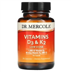 Dr. Mercola, Витамины D3 и K2 в низкой дозе, 30 капсул