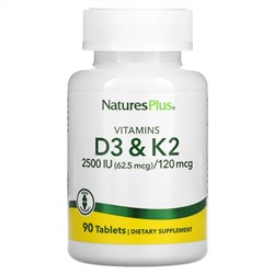 NaturesPlus, Витамины D3 и K2, 90 таблеток