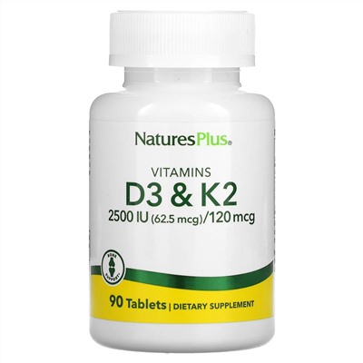 NaturesPlus, Витамины D3 и K2, 90 таблеток