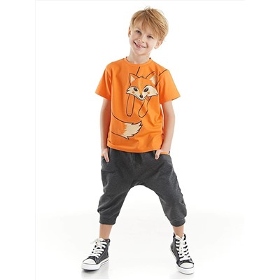Denokids Оранжевый комплект капри с футболкой Fox для мальчика