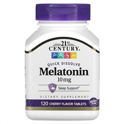 21st Century, Быстрорастворимый мелатонин, с вишневым вкусом, 10 мг, 120 таблеток