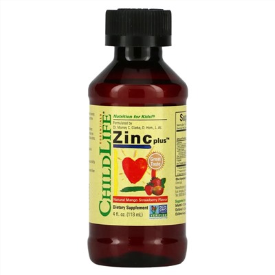 Чайлдлайф, Essentials, Zinc Plus, цинк, натуральный вкус манго и клубники, 118 мл (4 жидк. унции)