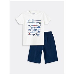 LC Waikiki Пижамный комплект с короткими рукавами и шортами для мальчика с круглым вырезом и принтом