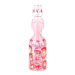 HATA KOSEN Напиток Ramune Strawberry РАМУНЕ газированный безалкогольный со вкусом Клубники, 200 мл., стеклянная бутылка со стеклянным шариком