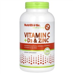 NutriBiotic, Immunity, витамины C + D3 и цинк, 250 капсул