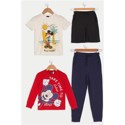 Детский комплект из 4 предметов: футболка, шорты, брюки с принтом Микки Мауса